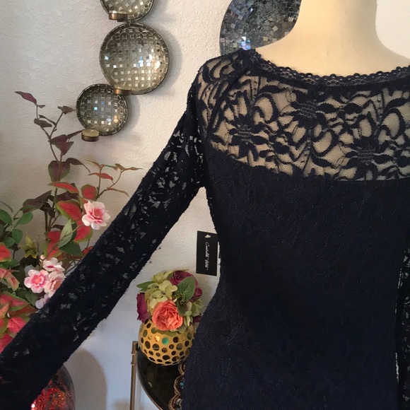 NWT Candalite Petite navy blue lace dress PL - Picture 5 of 5